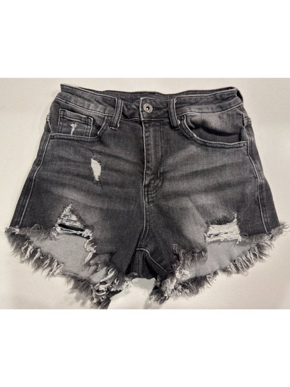 RISEN Women Thrashed Small 26" Black Denim Jean Shorts Frayed Distressed Grunge